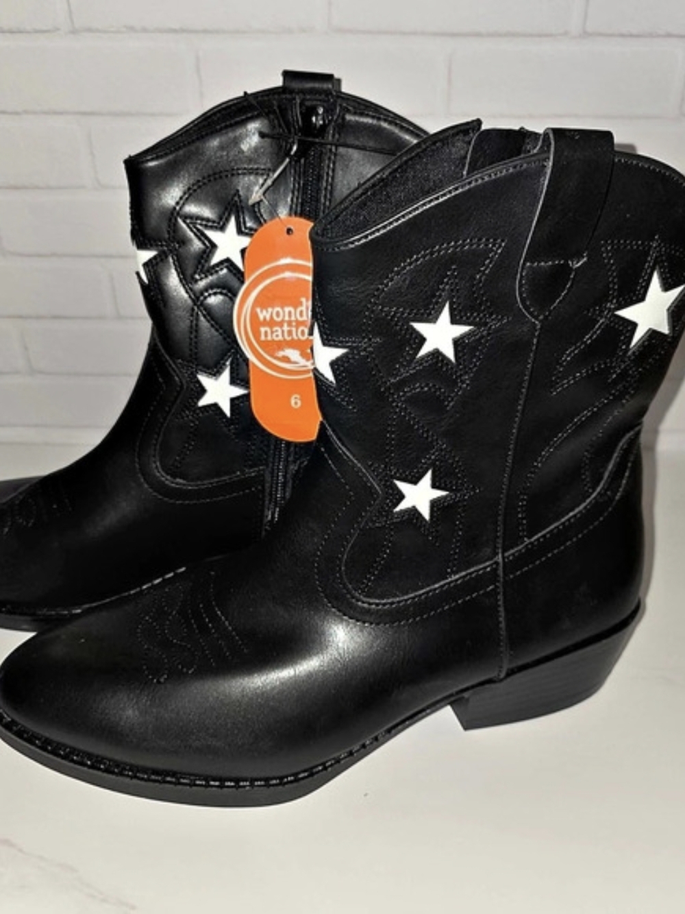 Wonder Nation Little Girl & Big Girl Metallic Star Western Boot Black & White US